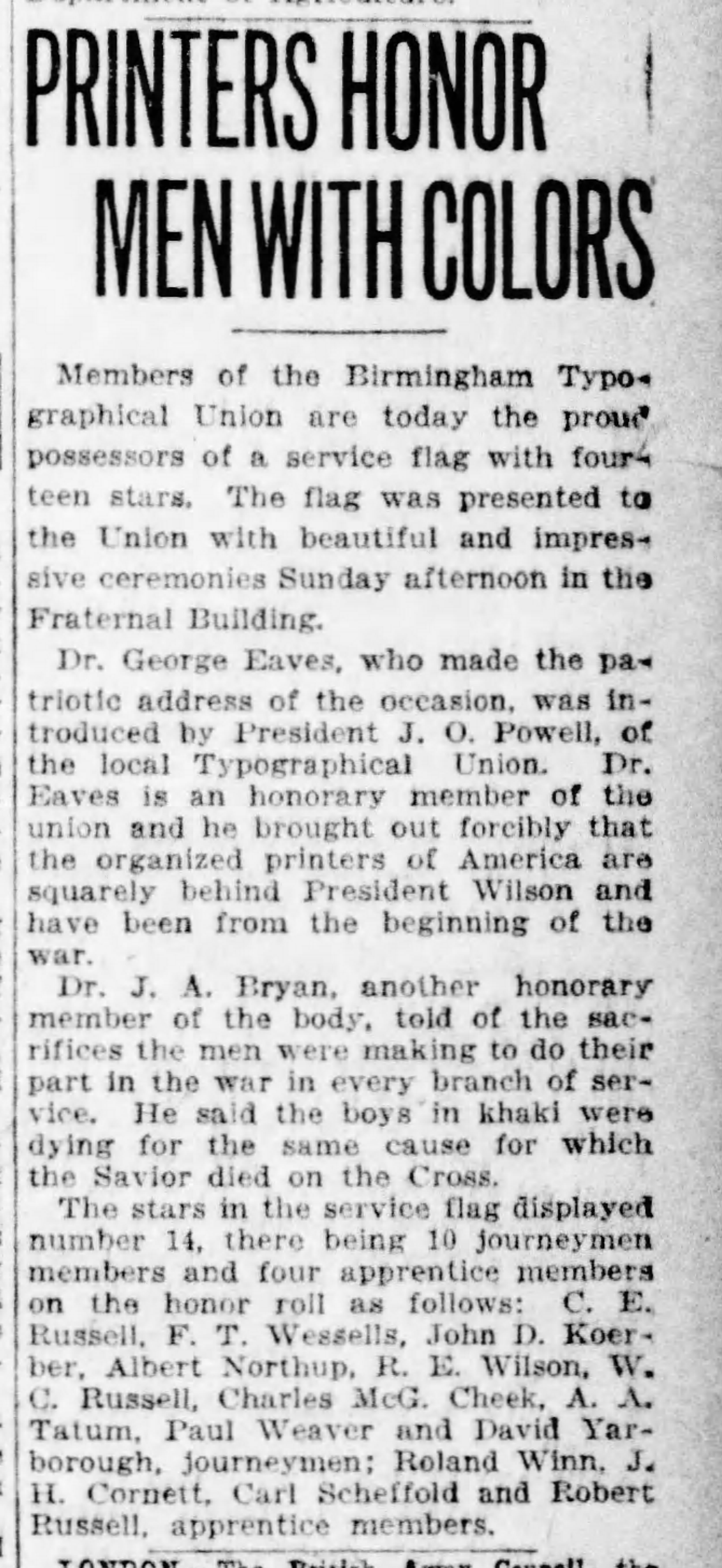 Printers Honor Men With Colors